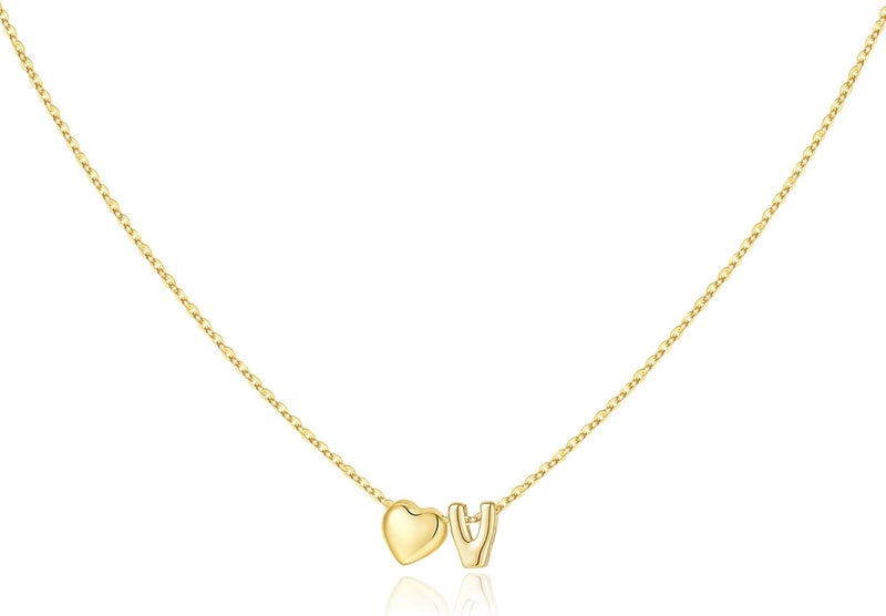 M MOOHAM Valentines Gifts for Kids Her - Heart Initial Necklaces for Women Girls 14K Gold Plated Tiny Heart Necklace Jewelry for Kids Personalized Birthday Gifts for Teen Girls Trendy - Image 1